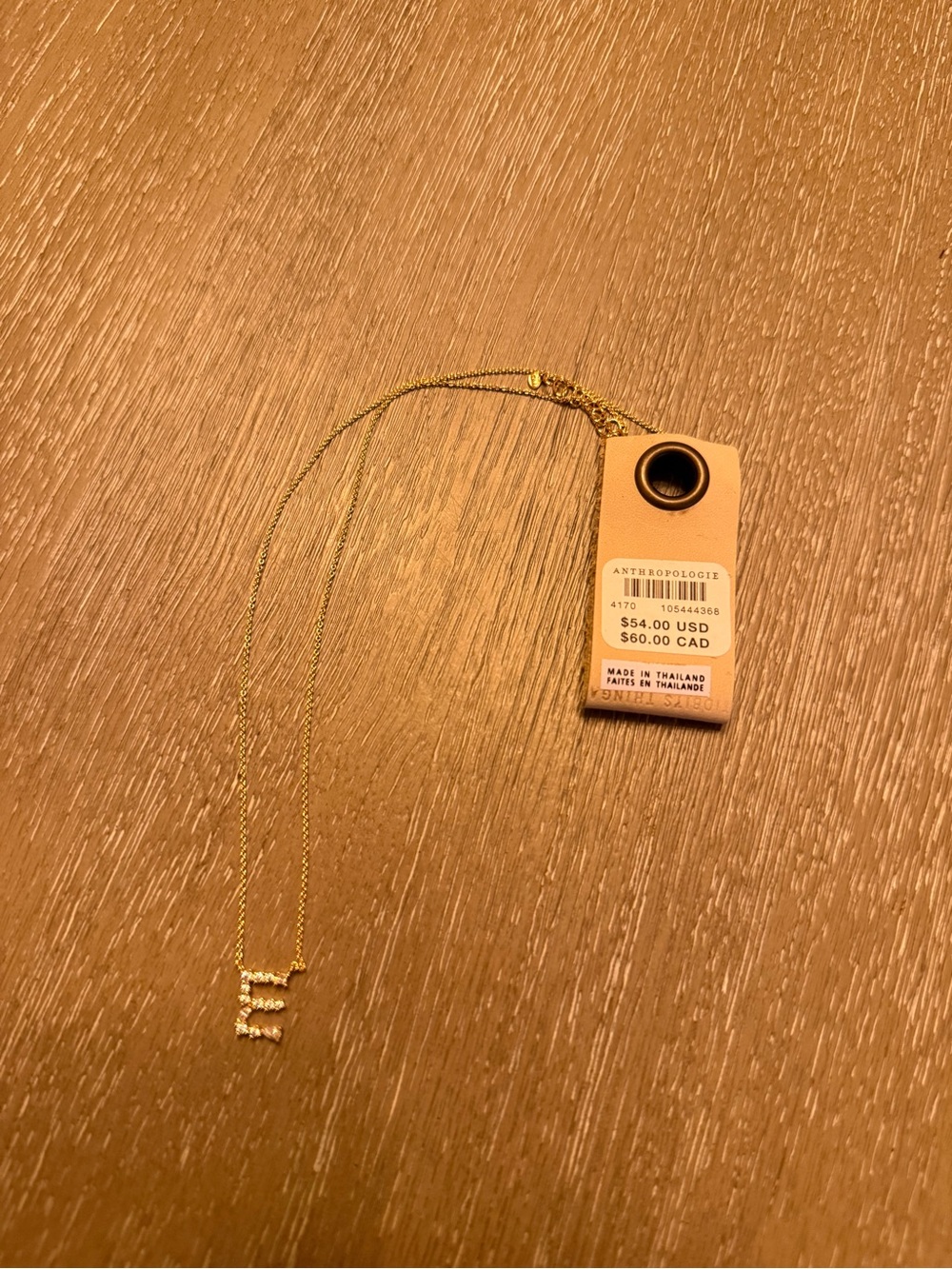 Anthropologie Gold Initial E Crystal Pendant Necklace